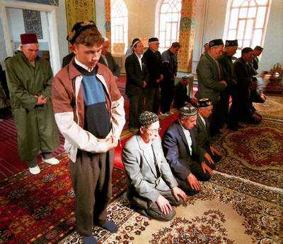 Tatars people of Kazan city in mosque 1st photo